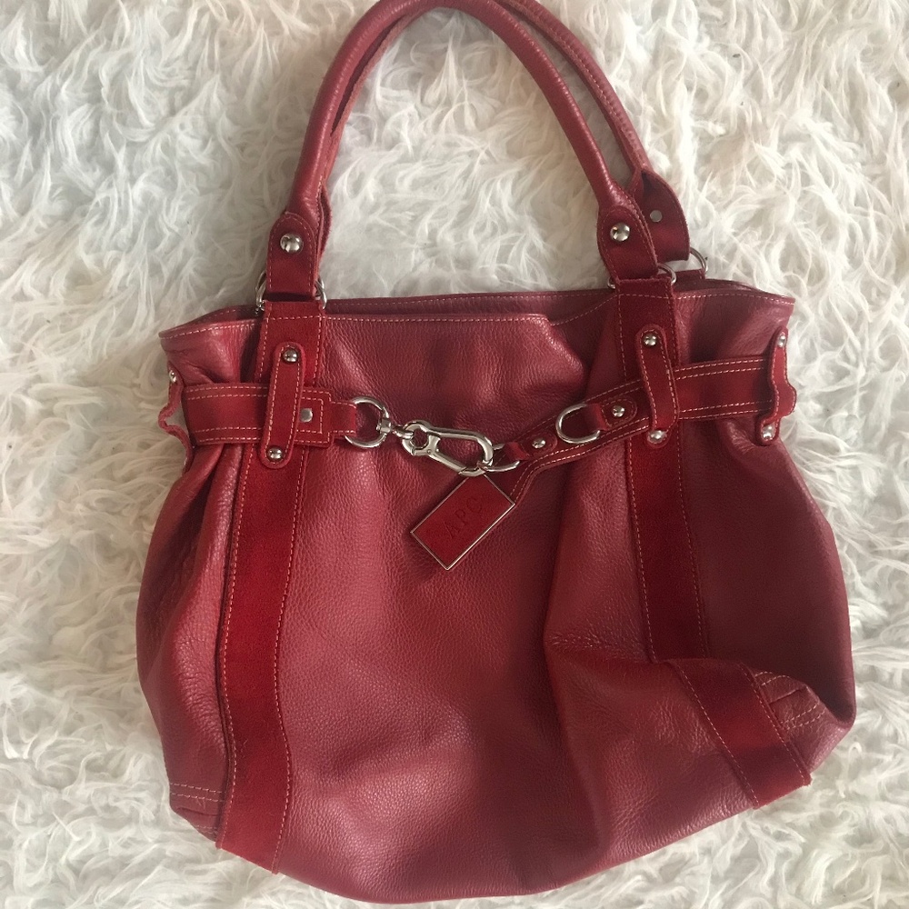 large Red Apc Leather Suede Bag Silver Tone Hardware